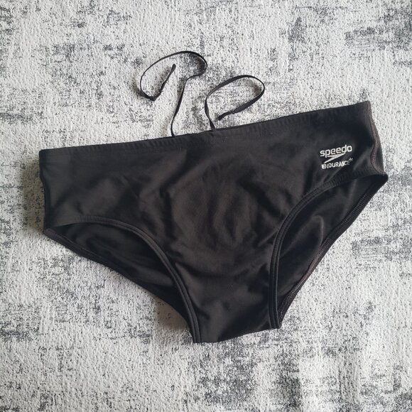 Vintage Speedo Black Endurance Racing Drawstring Briefs Swim Suit Trunks - Picture 1 of 6